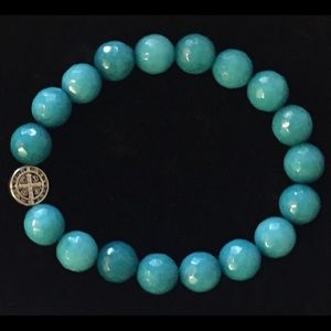 Agate beads w/ cross medallion-stretch style